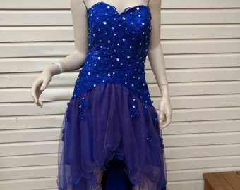 Blue Formal Dress Strapless Sweetheart Neckline 90s Y2K Party Sequin Tulle