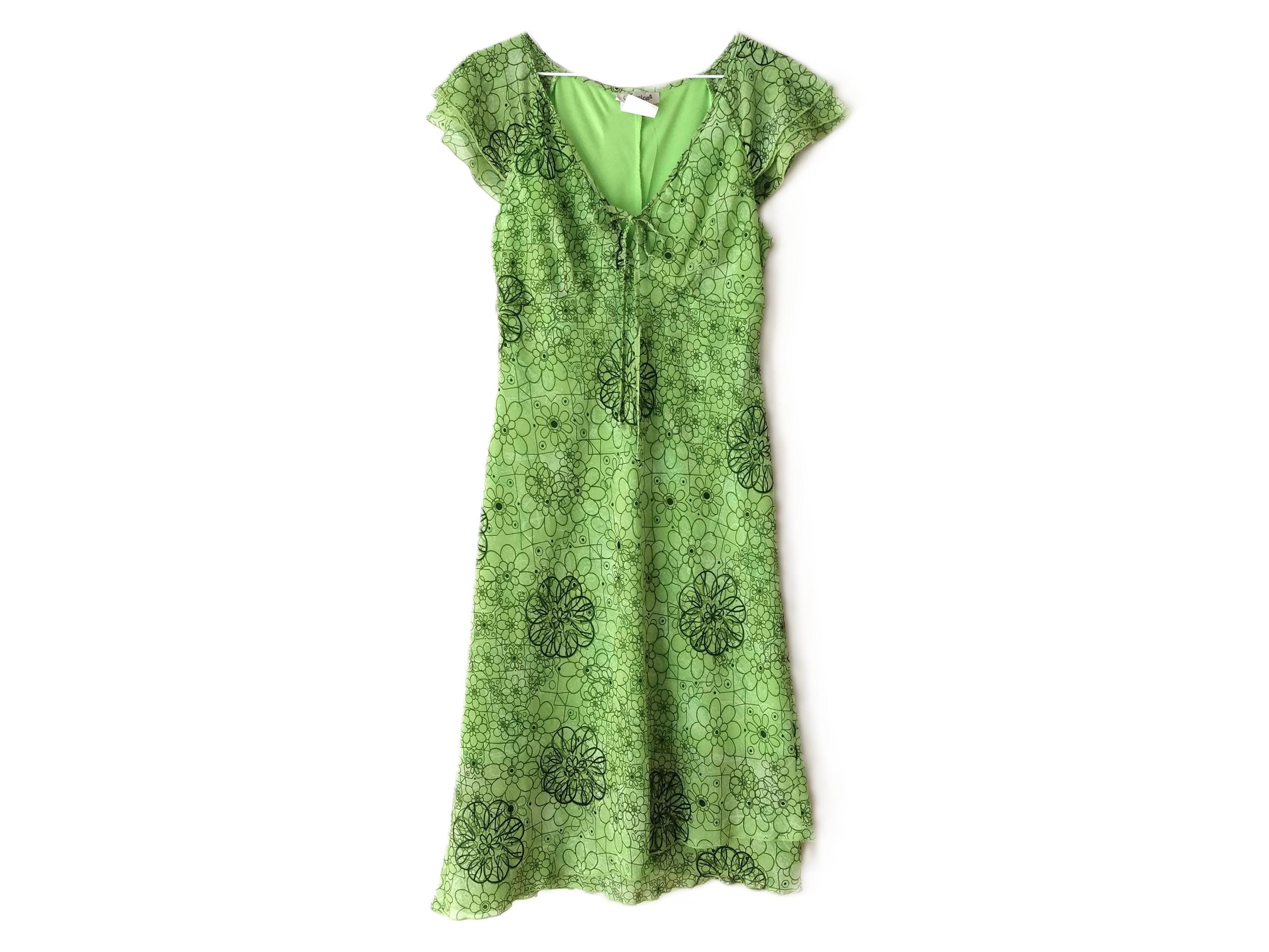 Vintage 90s Dress Size 8 Lime Green Floral 90s Y2K 2000s Jessica Sears