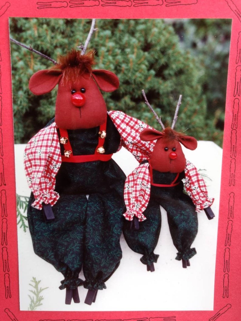 Chris Moose Vintage Doll Sewing Pattern 1991 1990s Winter Christmas 9 15 Clothespin Doll Ornament Decorations