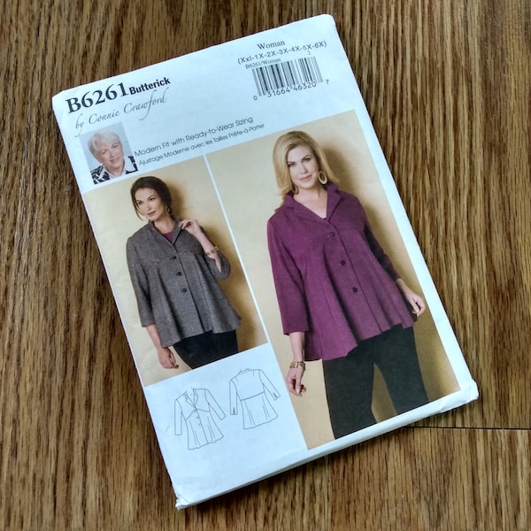 Plus Size Swing Jacket Sewing Pattern Button Front Butterick 6261 UNCUT FF