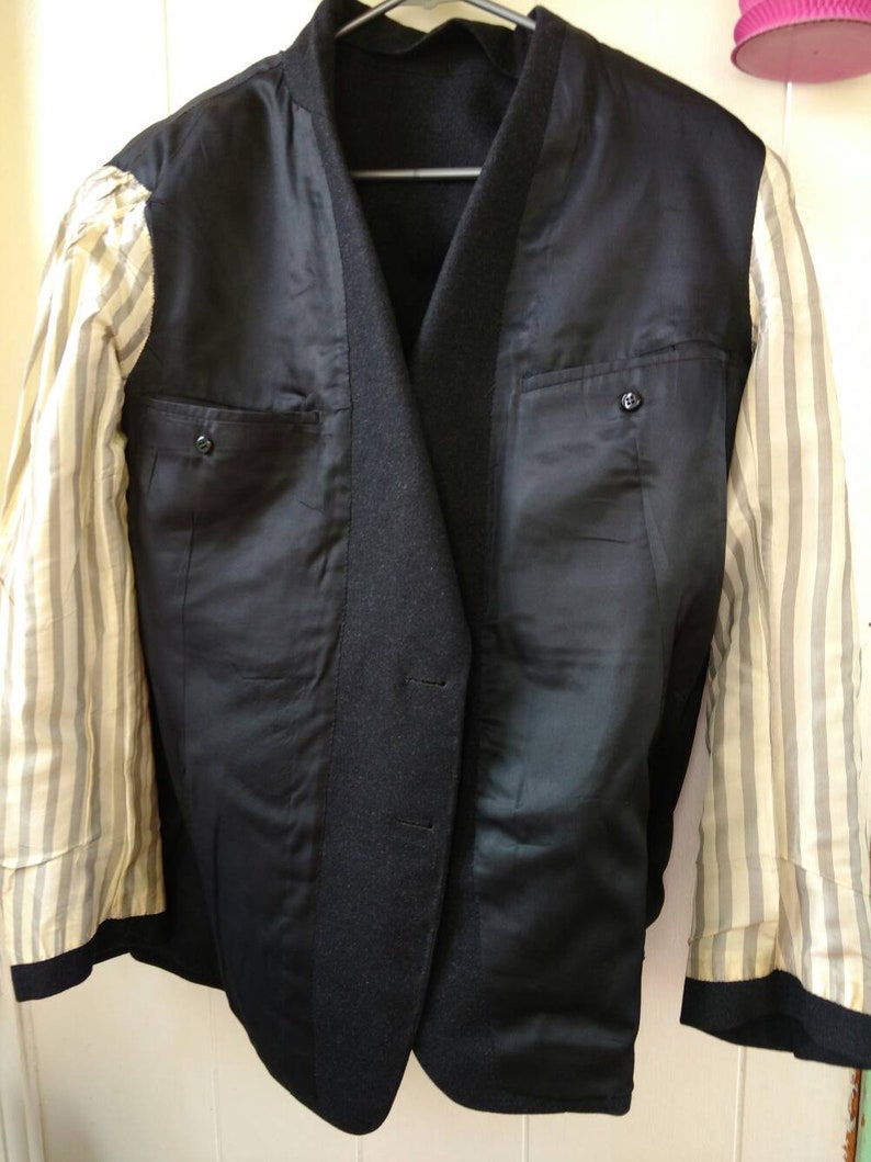 Vintage German Suit Jacket Dark Grey Wool Priok and Wulsten Breslau Schweidn with Technische Hochschule Darmstadt Stamped Ticket pre 1945