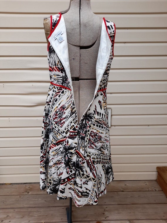 Vintage Linen Dress Tropical Nautical Size 8 37" … - image 10