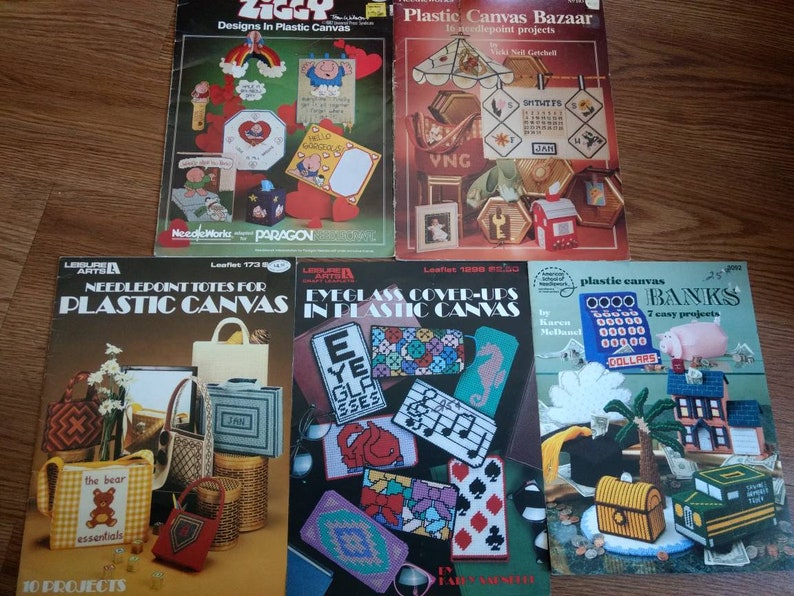 Plastic Canvas Art Pattern Books Set of 5 Retro Vintage Etsy