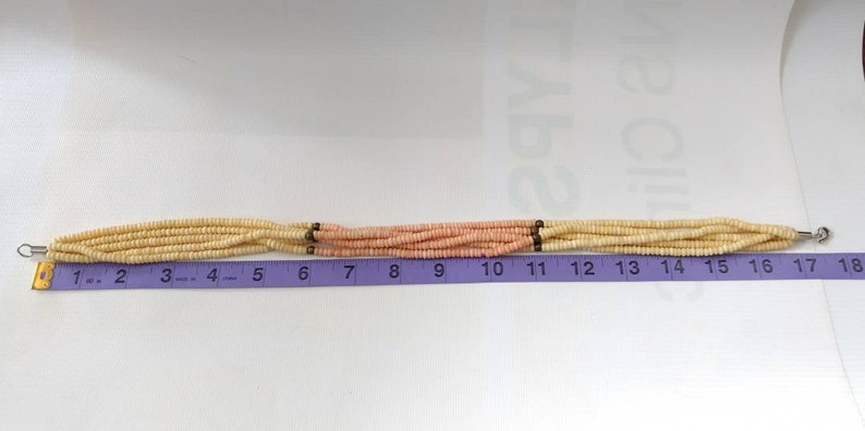 Vintage Bone Bead Necklace Peach Pink Creamy Off White Multi Strand Retro Boho Tropical Pastel