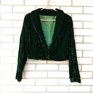 Vintage Bolero Dress Jacket Green Crushed Velvet 40"B Rockabilly Retro