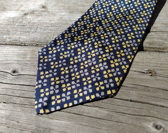 Vintage Tie Necktie PURE SILK Blue Yellow "Custom Shop Original"