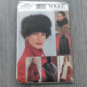 May include: A Vogue Accessories sewing pattern envelope labeled 7505. The front displays images of various faux fur hats, scarves, and capes in black, grey, and white. The text includes the brand name Vogue Accessories and the pattern number 7505.