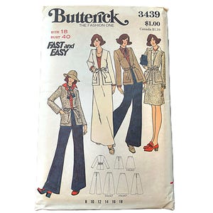 70s Bell Bottoms Sewing Pattern: Vintage Jacket, Skirt - Butterick 3439 UNCUT