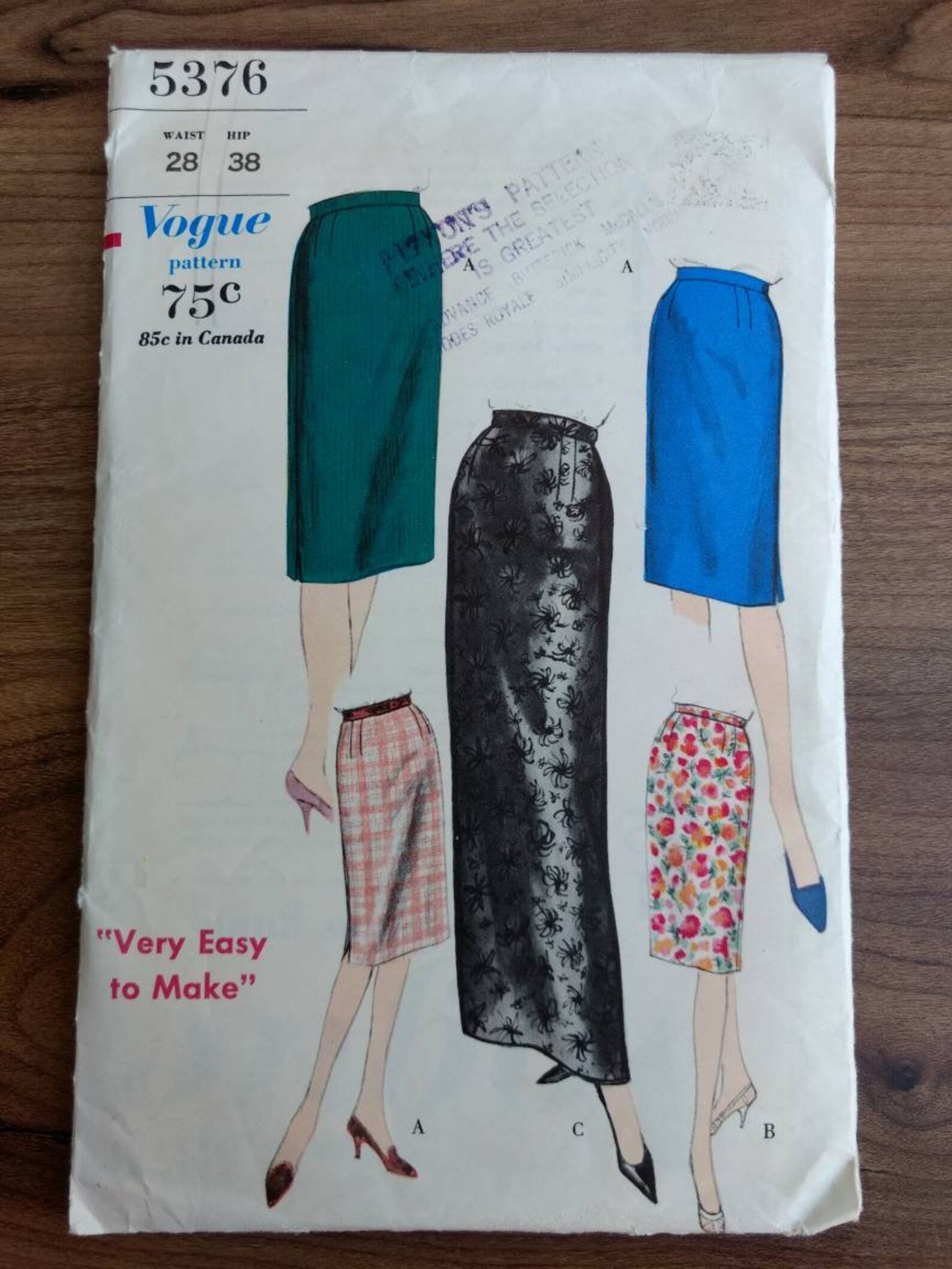 Vintage Skirt Sewing Pattern V 5376 Size 28 Waist Hip 38 1960s Etsy