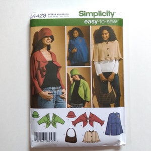 Cape Jacket Sewing Pattern Shrug Bolero XS-XL Hat Purse Simplicity 4428 UNCUT