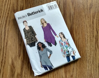 Pullover Top Tunic with Asymmetric Hemline Sewing Pattern Womens Full Figure Plus Size 26 28 30 32 Butterick 6263 UNCUT FF