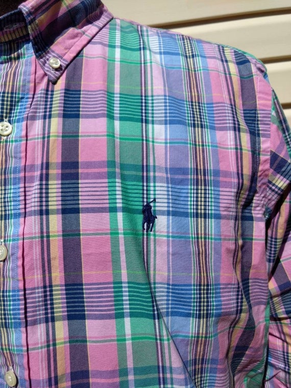 Ralph Lauren Polo Shirt PONY Pink Plaid Madras XL… - image 1
