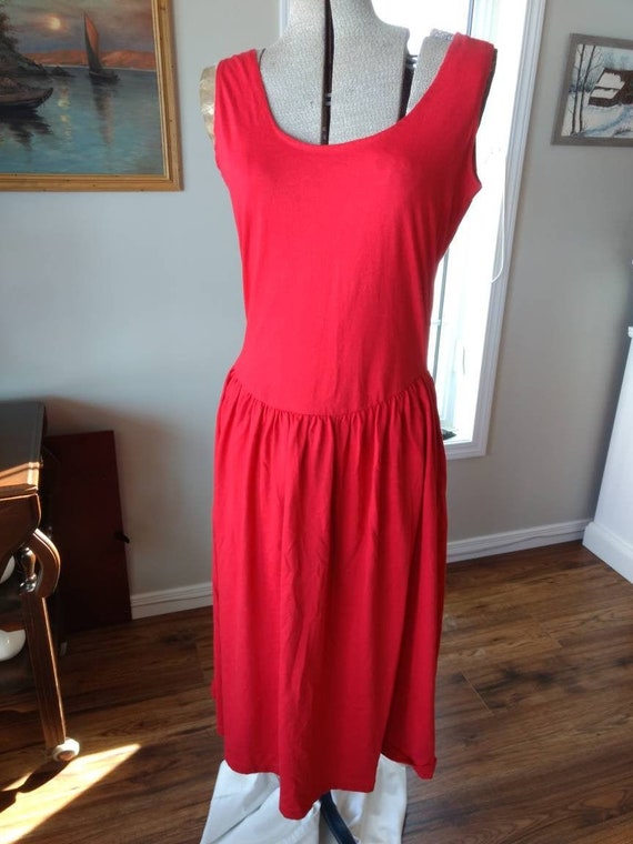 Red Tank Top Dress Sleeveless with Pockets Retro … - image 1