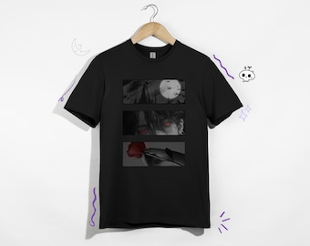 Camiseta con gráfico de vampiro / Camiseta gótica con el castillo de Drácula y rosa roja