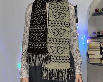 Reversible Butterfly Knit Scarf Video Explanation, Double-Sided Cozy Scandinavian Winter Scarf, Cottagecore Boho Knitting Aesthetic
