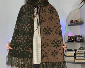 Knit Cozy Cottagecore Scarf With Mushrooms and Flowers Pattern, Video Explanation, Autumn Winter Aesthetic Double-Sided Colorwork Scarf