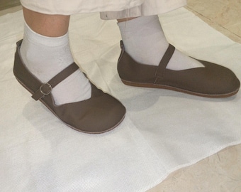Comfy Leather Barefoot Mary Janes, Zero Drop Wide Toe Flat Shoes, Soft Top Grain Cowhide, Minimalist Women's Footwear