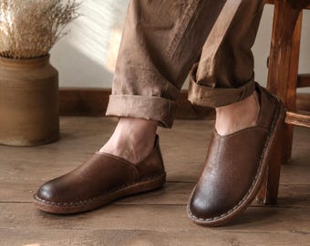 Burnish Brown Leather Loafers – Wide Toe Box, Zero Drop Moccasins