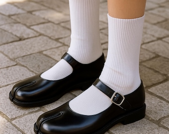 Tabi Mary Jane Split Toe Shoes | Genuine Leather Split-Toe Shoes | Japanese Style Men Women