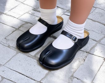 Genuine Leather Tabi Mules | Split-Toe Mary Janes, Japanese Style