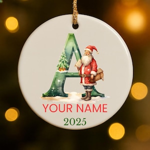 Personalized Alphabet Ornament, Custom Initial Christmas Ornament, Santa Monogram Keepsake, Name and Year Holiday Gift, SMX0034