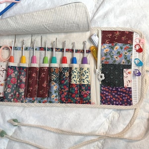 Patchwork Floral Crochet Hook Roll Case | 16-Slot Handmade Crochet Hook Organizer | Knitting Needle Case | Mother Knitter Gift | Only 3 Made