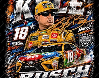Archivo PNG de Kyle Busch, paquete de archivos PNG de 18 Racing Rowdy Busch estilo vintage 2026: archivo de diseño de camiseta (descarga digital)