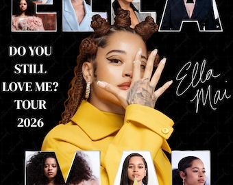 Ella Mai PNG Digital Download, Vintage Y2K Bootleg Shirt Design, R&B Singer Collage PNG, Tour 2026 Graphic, High Resolution Sublimation PNG