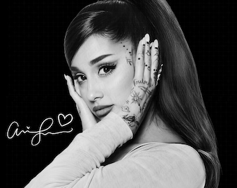 Ariana Grande PNG, Black White Pop Star Graphic (Digital Download)