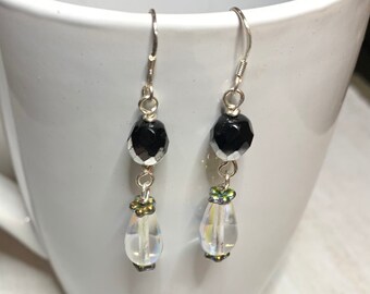 Iridescent Czech glass drop earrings, Teardrop earrings