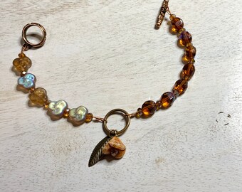 Trillium Czech Glass Bracelet, Rust Glass Bracelet