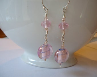 Pink Lampwork and Czech Glass Earrings