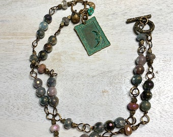 Jasper Necklace With Moon Pendant