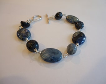 Dumortierite Bracelet, Blue Gemstone Bracelet, Blue Wire Wrapped Bracelet