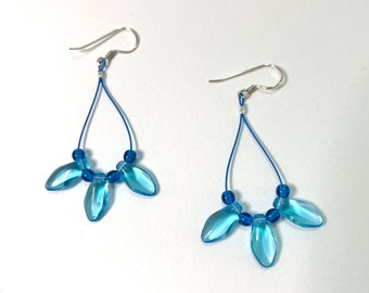 Blue Czech Glass Hoop Earrings