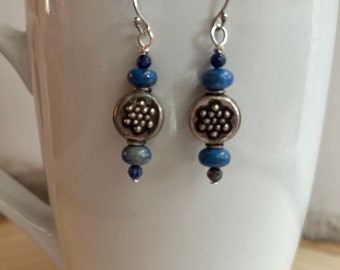 Lapis and Bali Silver Earrings