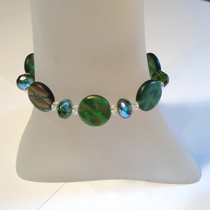 Green Czech Glass and Swarovski Crystal Bracelet, Green Glass Bracelet, Czech Glass Bracelet