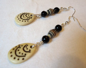 Recycled Paper, Agate and Bone Earrings