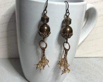 Bronze Dangle Earrings, Czech Glass Dangles