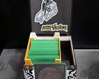 Anti-Venom Spider-Man Magnetic MTG Commander Deck Box |Command Station| 3D Printed TCG Deck Storage with Top Loader Display