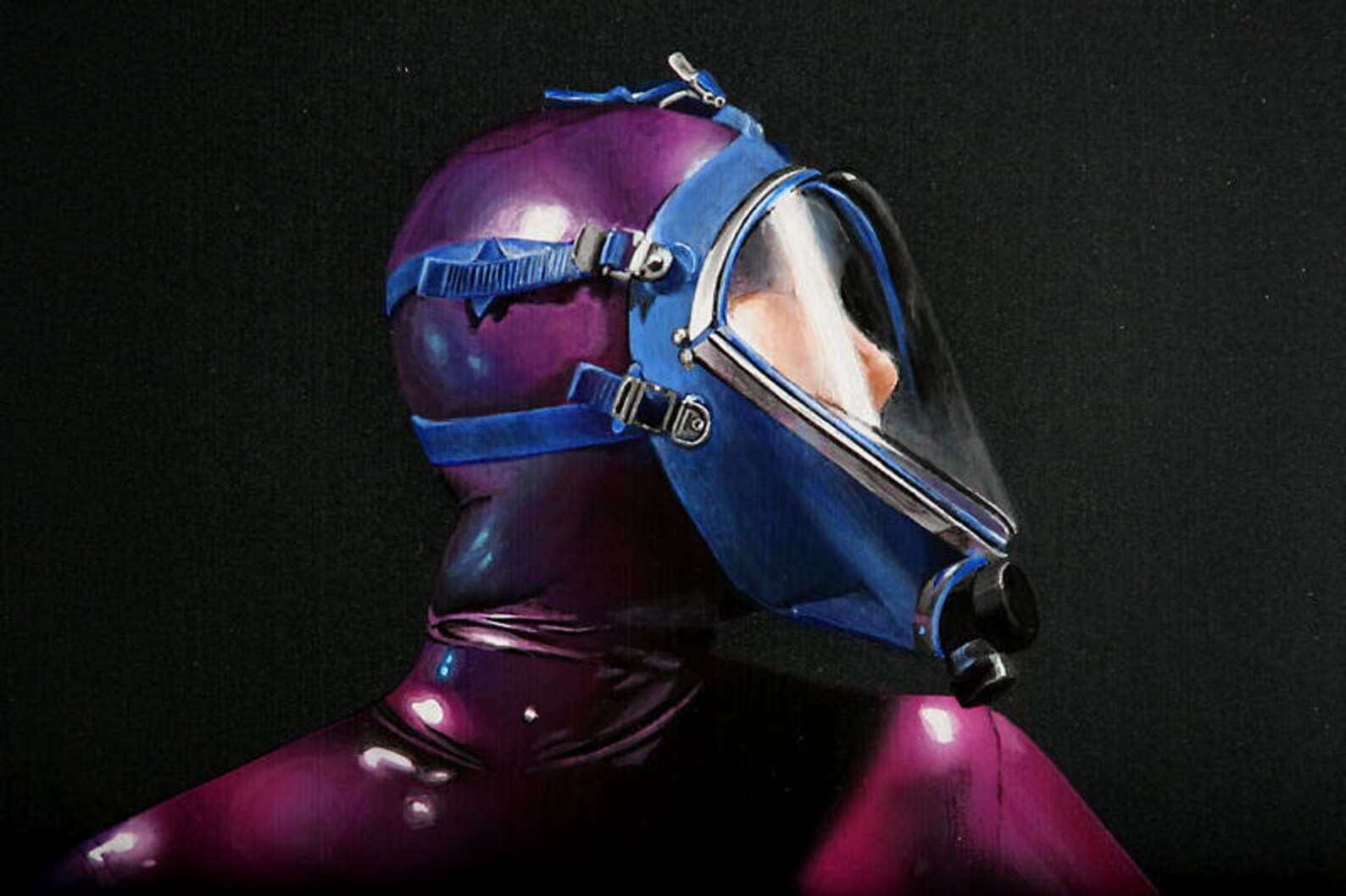 Rubber/Latex fetish paintingGirl in latex catsuit gas mask Etsy