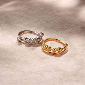 Gouden fidgetspinnerring met kraal • Angstverlichting sterlingzilveren of gouden sieraden • ADHD-ring geestelijke gezondheid