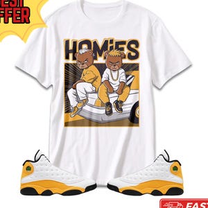 Maglietta unisex Homies Bear abbinata a Jordan 13 Retro Del Sol – T-shirt grafica, stile streetwear, perfetta per gli amanti delle sneaker e per uno stile casual