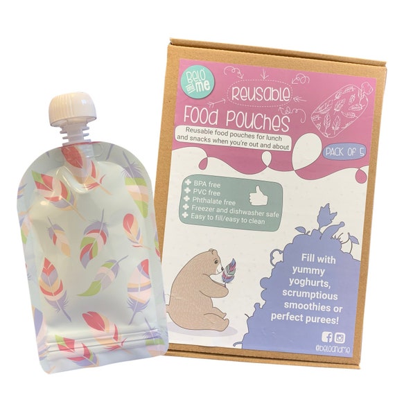 Reusable Food Pouches Freezer Pack of 5 Babies Dishwasher Safe Toddlers
