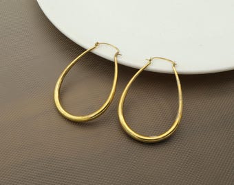 Gold Teardrop Hoop Ohrringe, Minimal Oval Creolen, Handgemachte Messing Ohrringe, Leichte Statement Creolen, jeden Tag Schmuck Geschenk für Sie