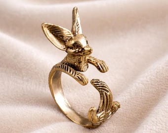Anello con volpe del deserto, anello avvolgente con animale, gioiello regolabile con volpe, grazioso anello con volpe del deserto, regalo unico per amanti degli animali, anello boho di tendenza, anello color oro