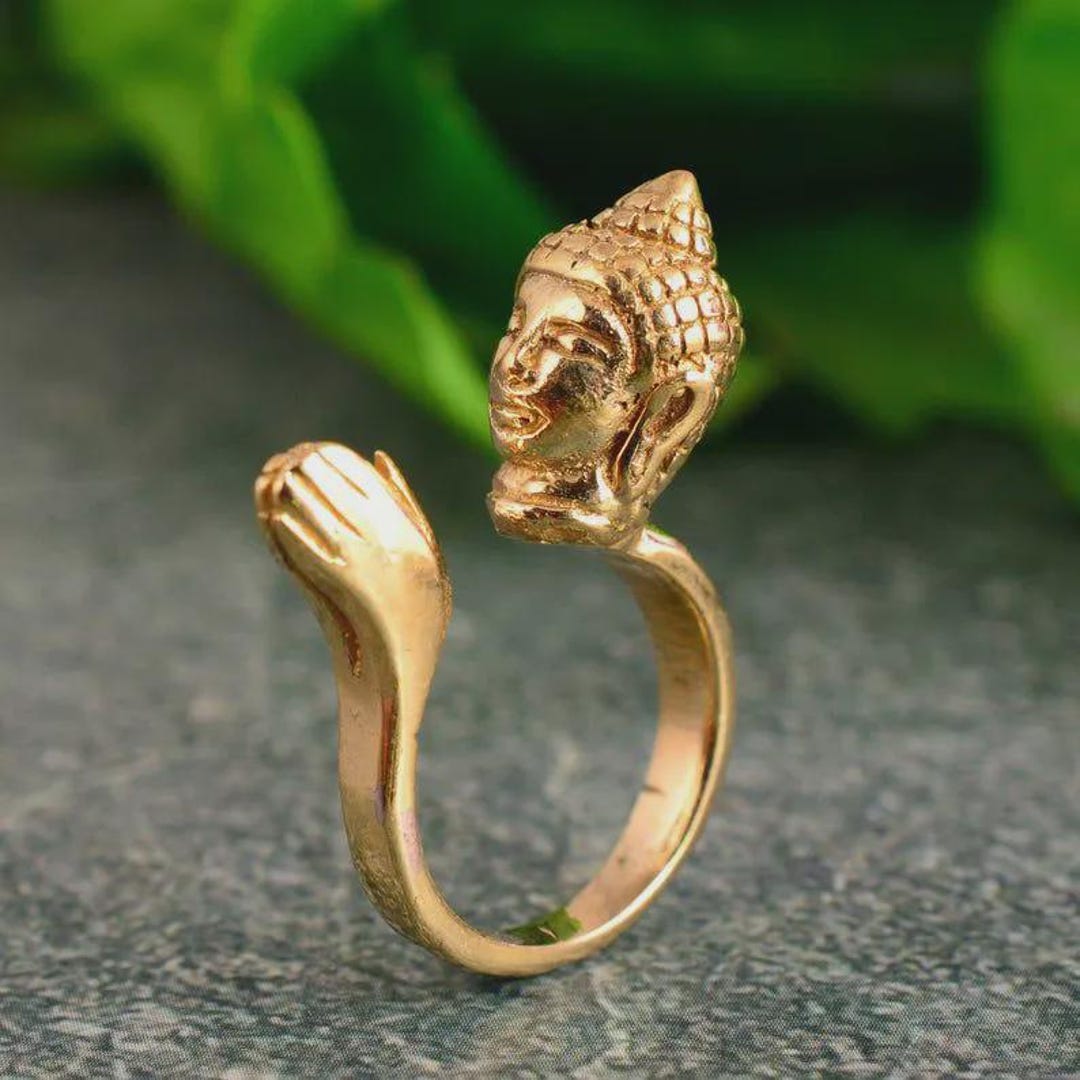 Buddha Face Open Ring, Gold Adjustable Buddha Ring, Spiritual ...