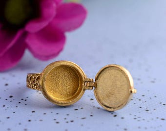 Gifdoosring pentagram | Vintage gouden ring met geheim compartiment | Gotische heks medaillonring | Heidens sieradencadeau