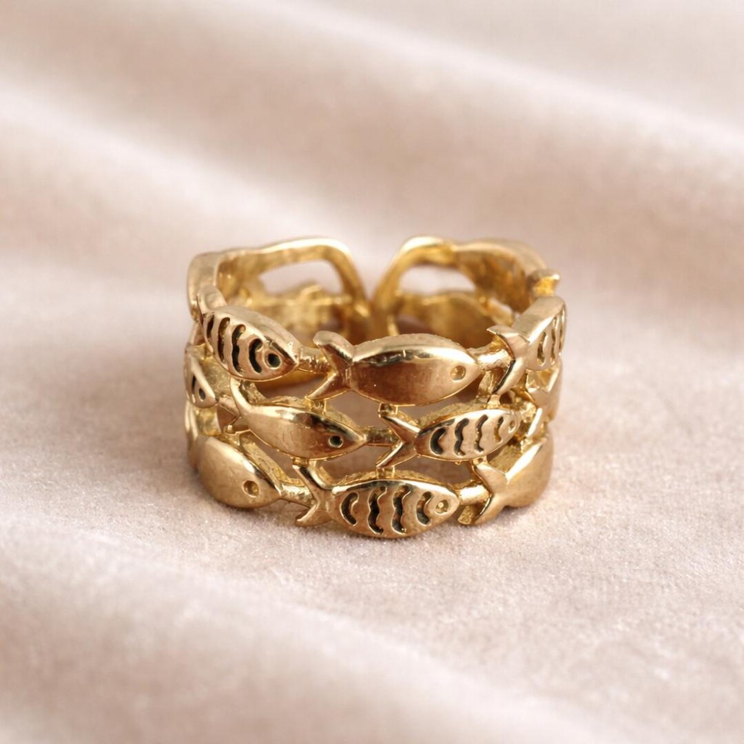 Fish Ring Thread Gold Fish Ring, Ocean Inspired Adjustable Ring, Nautical Jewelry, Fish ...