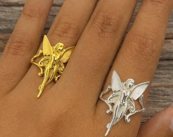 Fairy Statement Ring, Fantasy Fairy Ring Gold Silver Tone, Artisan Fairycore Jewelry, Magical Ring Gift for Her